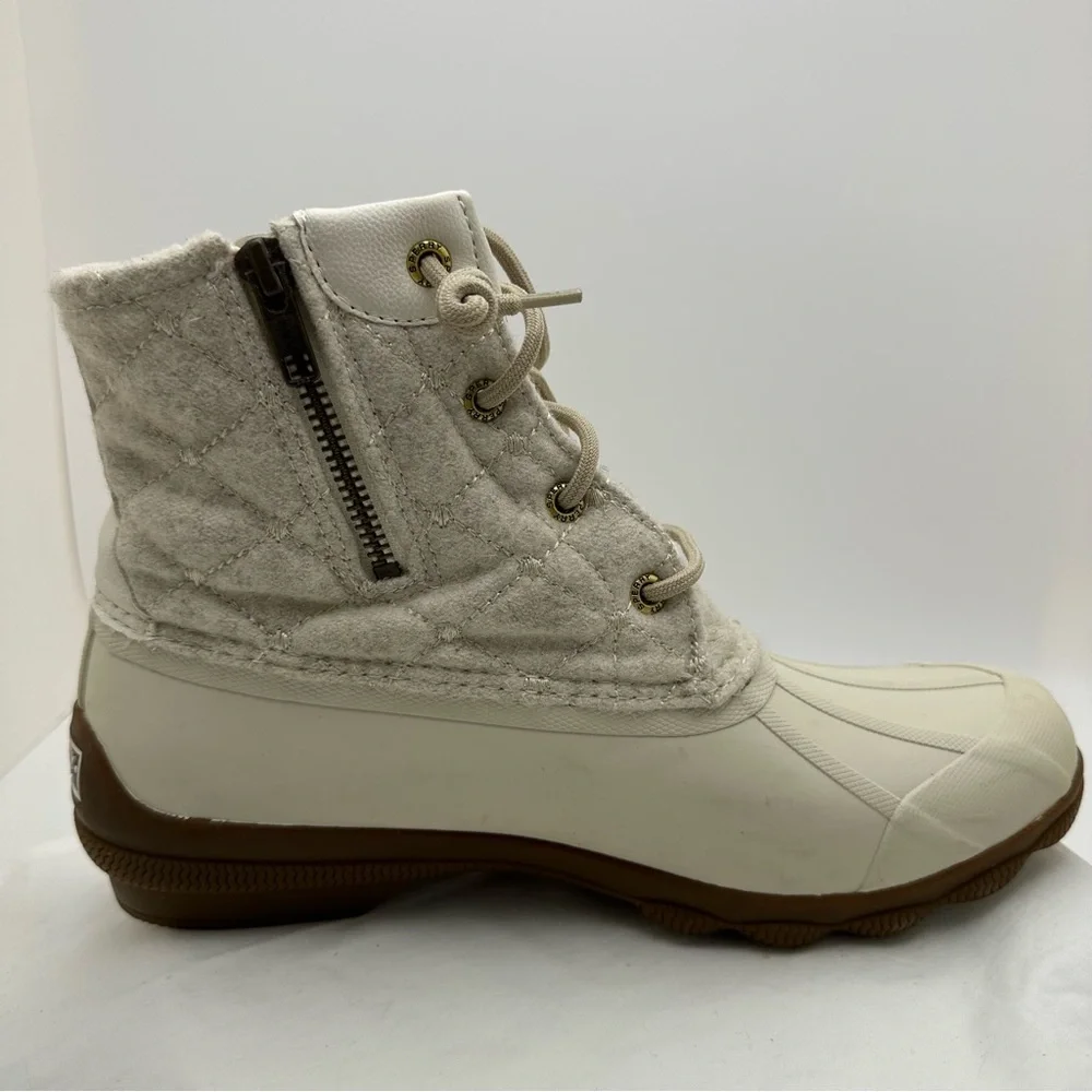 Sperry Syren Gulf Wool Quilt Side Zip Duck Boots Ivory STS85647 - Picture 1 of 10